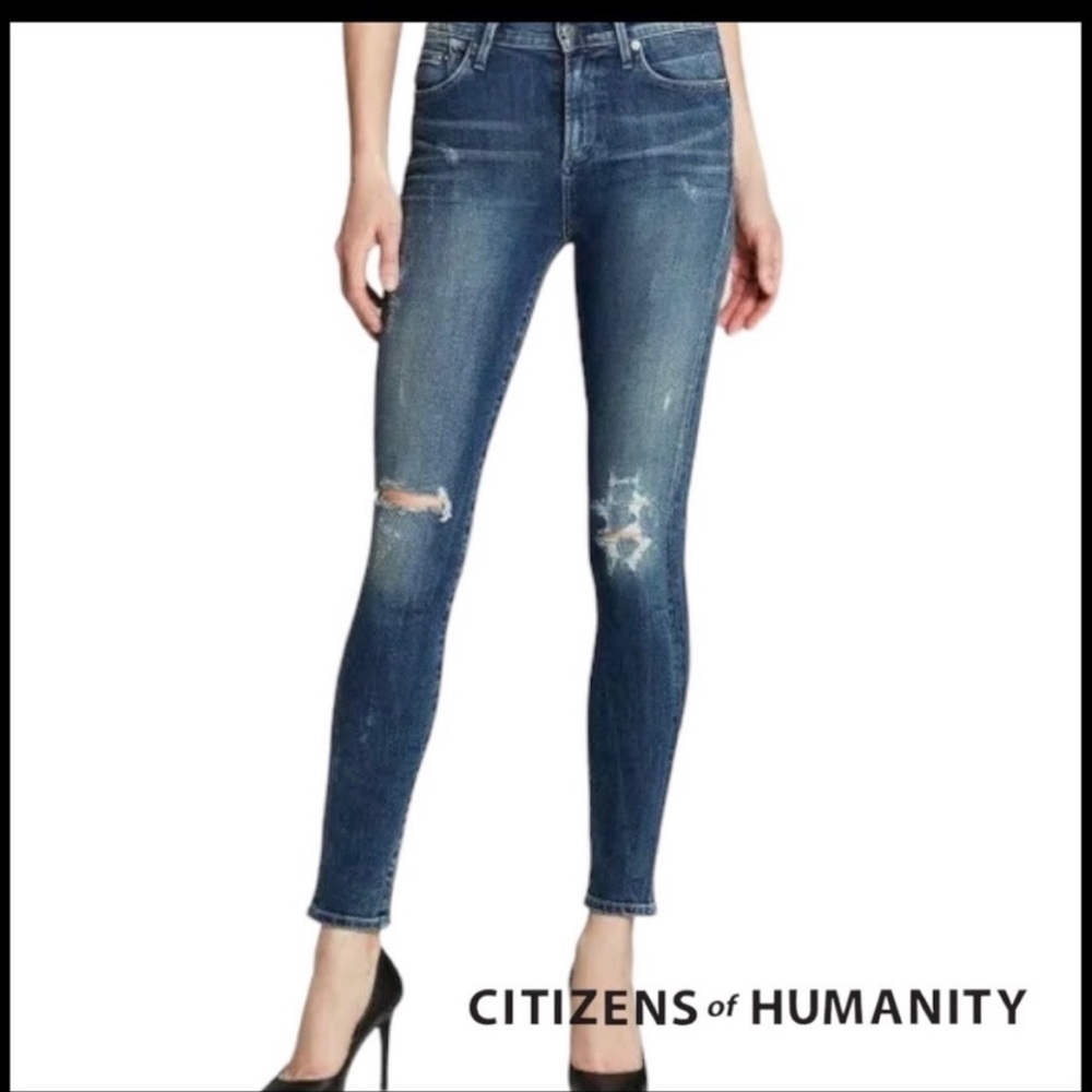 Citizens of Humanity rocket crop high rise skinny jeans distressed size 29
